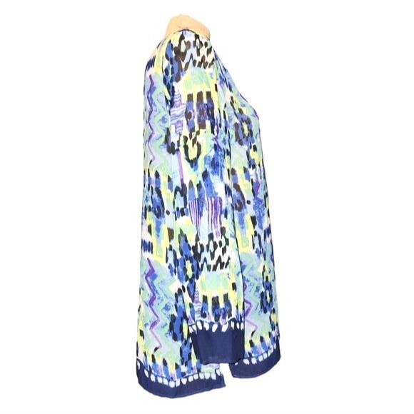 Valerie Stevens Sheer Blue & Green Beaded V-Neck Long Sleeve Tunic Size L - Picture 2 of 7